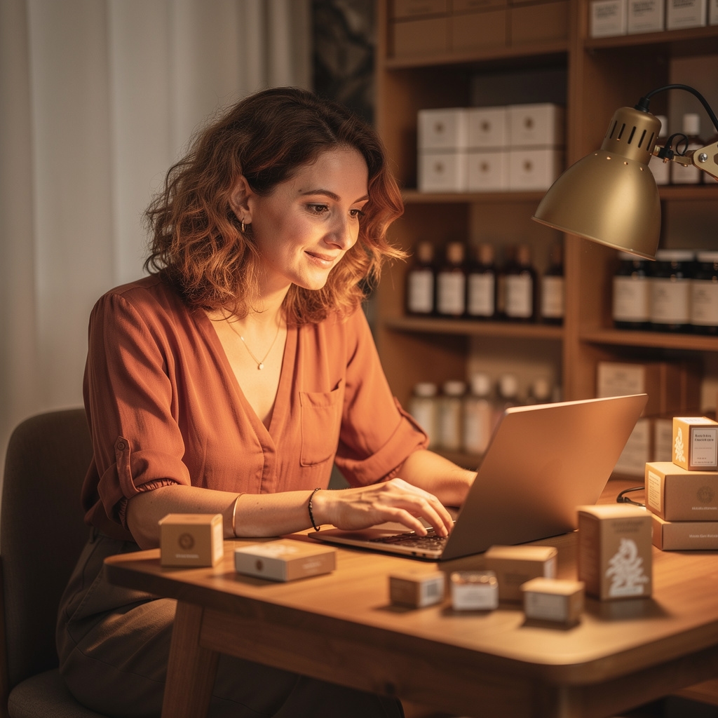 Persona gestionando una tienda online con descripciones de producto generadas por IA